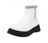 Botines de plataforma para mujer Botas de invierno en blanco/negro Diario Zapatos descalzos ultra cómodos Zapatos Jóvenes Moda Versátiles Zapatos planos para mayor calidez y comodidad, blanco, 39 EU