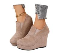 Botines De Primavera for Mujer Botas Con Plataforma Y Tacón De Cuña Botines Sin Cordones De Estilo Británico Botas De Entretiempo De Ante Vintage Zapatos De Tobillo De Talla Grande(Beige,38 EU)