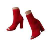 Botines de punto con puntera abierta para mujer, con tacón abierto, transpirables, huecos, gruesos, botines, Red, 38 EU