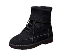 Botines de punto plano de tacón bajo para invierno, cálidos, suela suave, cómodos, casuales, zapatos de senderismo al aire libre, antideslizantes, duraderos, ligeros, flexibles, Negro , 42 EU