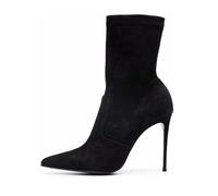 Botines de Tacón Alto a la Moda para Mujer, Botines de Fiesta con Punta Puntiaguda y Sin Cordones Zapatos de Vestir de Ante Liso con Tacón de Aguja,Negro,46 EU