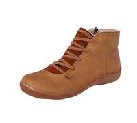 Botines de tacón de aguja retro de piel plana para mujer Botas con Punta con Cremallera Lateral Botas N 43, marrón, 42 EU