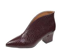 Botines de tacón de bloque para mujer, botines para mujer, tacón medio del Reino Unido, corte en V, botines elegantes, puntiagudos, casuales con suela antideslizante, calzado para exteriores, para