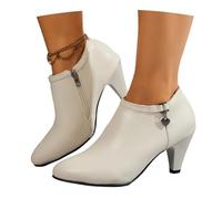 Botines De Tacón De Cuero De PU Botas Cortas Medievales Retro For Mujer Zapatos De Salón Tradicionales Ankle Boots Clásicos con Cremallera Lateral Zapatos De Tobillo Elegantes(White,36 EU)