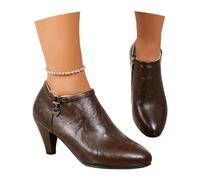 Botines De Tacón De Cuero De PU Botas Cortas Medievales Retro For Mujer Zapatos De Salón Tradicionales Ankle Boots Clásicos con Cremallera Lateral Zapatos De Tobillo Elegantes(Brown,36 EU)