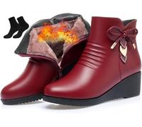 Botines de tacón de cuña negros para mujer, botines de vestir elegantes, plataforma de piel suave, cremallera lateral, con diamantes de imitación brillantes, botas de nieve gruesas, Rojo B, 33.5 EU