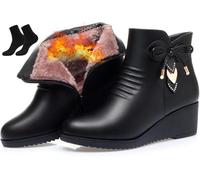 Botines de tacón de cuña negros para mujer, botines de vestir elegantes, plataforma de piel suave, cremallera lateral, con diamantes de imitación brillantes, botas de nieve gruesas, negro b, 33.5 EU
