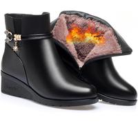 Botines de tacón de cuña negros para mujer, botines de vestir elegantes, plataforma de piel suave, cremallera lateral, con diamantes de imitación brillantes, botas de nieve gruesas, negro a, 33.5 EU