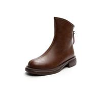 Botines de tacón grueso para mujer con abertura inclinada y puntera redondeada | Estilo vintage británico en piel con cremallera trasera | Impermeables, estilizantes y cómodos para ir al trabajo