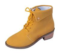 Botines de tacón medio con cordones para llegada de otoño, a la moda, versátiles, cálidas y antideslizantes, Amarillo, 37 EU