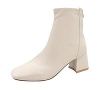 Botines de tacón Mujer Invierno Botas Gruesas de Cuero para Mujer Zapatos Sólidos Cierre con Cremallera Casual Elegantes Chelsea Fashion Boot Zapatos de Mujer Bota de Tobillo Mujer