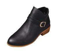 Botines de tobillo occidentales para mujer, punta puntiaguda, tacón medio, botas cortas, Black, 40 EU