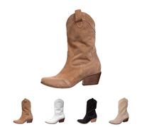 Botines de vaquero para mujer, de ante - Botas de invierno para mujer, botas occidentales con tacón de bloque de media caña botas de equitación puntiagudas Chelsea Botas de invierno antideslizantes