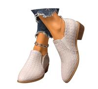 Botines Elegantes Con Punta En Punta Botas Chelsea De Mujer Con Tacón Cuadrado Botines Sin Cordones De Cuero PU Zapatos De Tobillo De Primavera 2026 Botas Cortas for Oficina, Fiesta(White,38 EU)