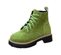 Botines genéricos de moda para mujer, tacón plano, punta redonda, con cordones, plataforma, comodidad, zapatos moteros, Luz verde, 38 EU