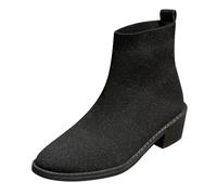 Botines genéricos para mujer con tacón cuadrado de moda Slip On tricot, tallas grandes, otoño 2026, Le Noir, 37 EU