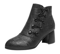 Botines genéricos para mujer de cuero botines negros para mujer vintage bordado bordado casual botas antideslizantes altas con cordones en el tobillo cómodo Chelsea Botas, A negro, 37 EU