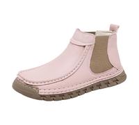Botines genéricos para mujer de piel con punta redonda, ancha, zapatillas elevadas, panel elástico lateral, suela escalada, antideslizante, flexible, lengua trasera diaria, ciudad, marcha, primavera