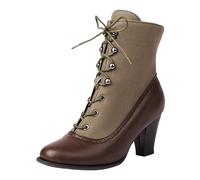 Botines genéricos para mujer de tacón medio con cordones cruzados de gran tamaño, color sólido, moda otoño invierno, marrón, 37 EU