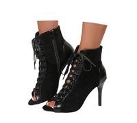 Botines genéricos para mujer, estilo moderno, botines de verano, 9,5 cm, zapatillas de tacón alto, sexy, aguja fina, negra, transpirable, punta abierta, cordones, estilo botines elegantes, vestidos