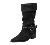 Botines genéricos para mujer, tacón cuadrado, moda, vaquero, punta fina, mediados de pantorrilla, tallas grandes, otoño 2026, Le Noir, 37 EU
