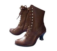 Botines Góticos Botas De Tacón Victorianas Vintage for Mujer Botas Con Cordones De Piel Sintética Booties Medievales Renacentistas Zapatos De Ocio Al Tobillo for Exteriores, Fiesta(Brown,37 EU)