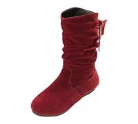 Botines holgados de gamuza para mujer, pantorrilla ancha, tacón plano, botines con suela de goma antideslizante, zapatos vintage retro occidentales para viajes a Nashville, citas casuales, Red, 40.5
