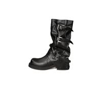 Botines Impermeables de Cuero para Mujer: Estilo Western con Puntera Redonda, Hebilla y Detalle Plisado, Antideslizantes para Trabajos Duros, Montar a Caballo y Uso Informal.