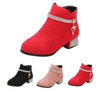 Botines infantiles para niña, 34 tobillos, tacón alto, botas de equitación con diamantes de imitación, botines estrechos de princesa, antideslizantes, aireadas, de piel, para carnaval, fiesta