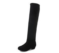 Botines largos para mujer, sin cordones, para otoño e invierno, suela gruesa, tacones cuadrados, puntera redonda, botas fruncidas, Black, 38 EU