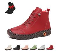 Botines Ligeros de Piel Hechos a Mano for Mujer, Estilo mocasín Casual, con Soporte for el Proa Plantar y tacón bajo.(Red,38 EU)