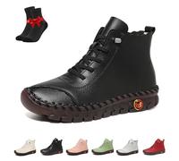 Botines Ligeros de Piel Hechos a Mano for Mujer, Estilo mocasín Casual, con Soporte for el Proa Plantar y tacón bajo.(Black,41 EU)