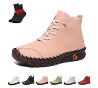 Botines Ligeros de Piel Hechos a Mano for Mujer, Estilo mocasín Casual, con Soporte for el Proa Plantar y tacón bajo.(Pink,35 EU)