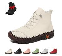 Botines Ligeros de Piel Hechos a Mano for Mujer, Estilo mocasín Casual, con Soporte for el Proa Plantar y tacón bajo.(White,44 EU)