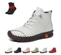 Botines Ligeros de Piel Hechos a Mano for Mujer, Estilo mocasín Casual, con Soporte for el Proa Plantar y tacón bajo.(Grey,35 EU)