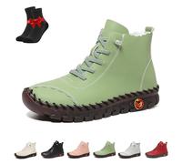 Botines Ligeros de Piel Hechos a Mano for Mujer, Estilo mocasín Casual, con Soporte for el Proa Plantar y tacón bajo.(Green,43 EU)