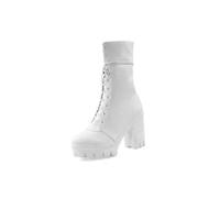 Botines Mujer con Cordones Punta Redonda Parte Superior Cuero PU Duradero Tacón Medio Grueso Slip On Zapatos Atrevidos Fiesta Club,Blanca,38 EU