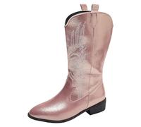 Botines Mujer con Tacón Brillante Bordados Punta Punta Media Becerro Botas Brillo Corta Botas Elegantes Botines Impermeables, Rosa., 36 EU