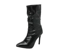 Botines Mujer Con Tacón Cuero Mujer Tacones Altos Botas Sexy Cuero Pfennigasbatz Bota sin cordones Elegante Pu-Lerde Botas de media caña Chelsea Botas Stilettos Mujer, Negro , 38 EU
