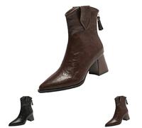 Botines Mujer Cuero Tacón Cuadrado, Botines Mujer Punta Puntiaguda, Bota Grande Bota Cierre Eclair Botas Tacón Bajo Botas Botas De Medio Zapato Color Sólido Footwear Mollets Fins Bota, Negro , 38 EU