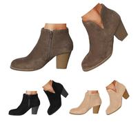 Botines Mujer de Gamuza Artificial, Bota Corta con Tacón Ancho y Cremallera Lateral, Zapatos de Mujer Estilo Western, Cómodos y Stylish para Otoño e Invierno, Ideal para Salidas y Ocasiones Diarias