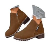 Botines Mujer de Gamuza, Botines Casuales con Cremallera Lateral y Tacón Bajo, Calzado Femenino Confortable Ideal para Otoño e Invierno, Estilo Moda Urbana Día a Día