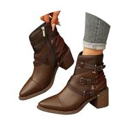 Botines Mujer de Moda, Botas Biker de Cuero Sintético con Hebillas y Cremallera Lateral, Botas de Tacón Grueso Punta Estrecha para Fiesta, Calzado Casual y Elegante Ideal para Otoño e Invierno