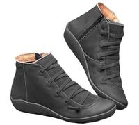 Botines Mujer Invierno Botas de Cuero Otoño Invierno Vintage Zapatos de Cuña Agua Tacon Ancho Moda Cómodas Cremallera Botas de Nieve Antideslizante Botines Cordones Talla Grande