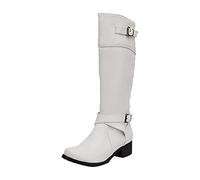 Botines Mujer Invierno Chic Botines Mujer Cuero Tacón Cuadrado 2025 Nuevo Botín Con Correa Hebilla Bota Grande Pantorrilla Botas Otoño Boot Cierre Eclair Zapato Casual Ancho Botín, blanco, 41 EU