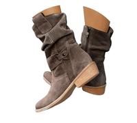 Botines Mujer Invierno Elegantes Botas de Media Altura para Mujer de Ante Occidental con Hebillas Botas Planas Vintage de Equitación Botines Planos de Ante