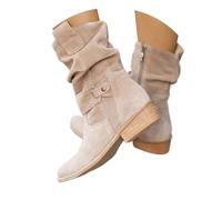 Botines Mujer Invierno Elegantes Botas de Media Altura para Mujer de Ante Occidental con Hebillas Botas Planas Vintage de Equitación Botines Planos de Ante