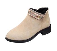 Botines Mujer Invierno Tacon Bajo Piel Botas Caña Ancha Biker De Montar A Caballo Cómodas Antideslizante Estilo Moderno Acabado en Pico fáciles poner y quitar para exteriores