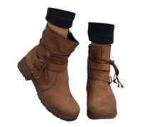 Botines mujer mujer e invierno cuero cara sólido cremallera lateral botines cálidos temperamento casual hebilla botas, café, 39 EU