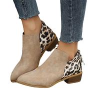 Botines Mujer Primavera Botas Cortas Retro Patchwork Leopardo Booties Elegantes con Tacones De Bloque Ankle Boots De Cuero PU for Fiesta Al Aire Libre Zapatos De Ocio De Mujer (Color : Khaki, Size :